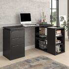 Mesa De Escritório Em L Com 2 Gavetas E 5 Nichos - Preto