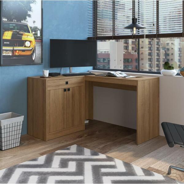 Mesa De Escritório Em L Com 2 Portas E 1 Gaveta Mel