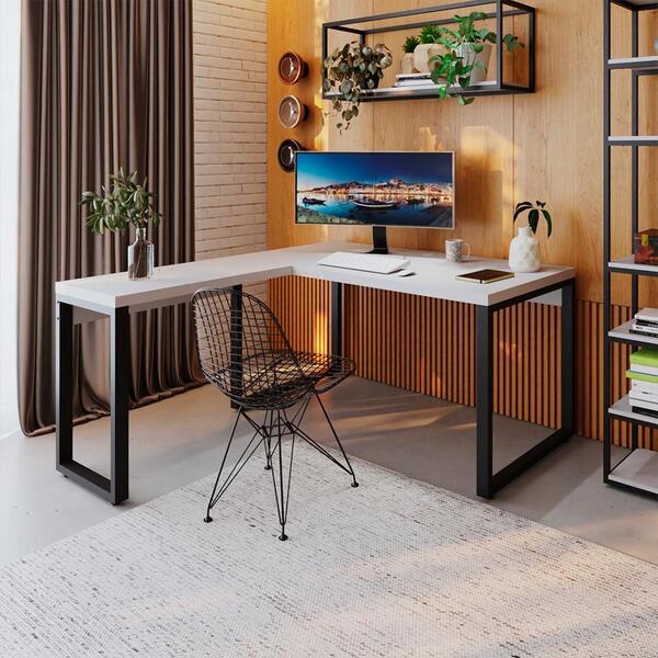 Mesa De Escritório Em L Miguel Branca E Preta 150x150 Cm