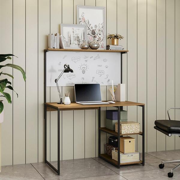 Mesa De Escritório Escrivaninha Com Painel Industrial Freijó