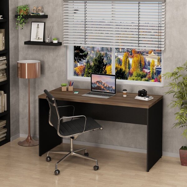 Mesa De Escritório Escrivaninha Tampo 140cm Nogal Nogal