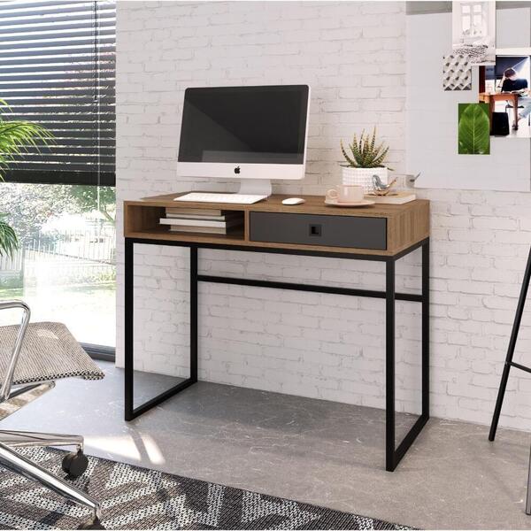 Mesa De Escritório Industrial Com 1 Gaveta E 1 Nicho Mel