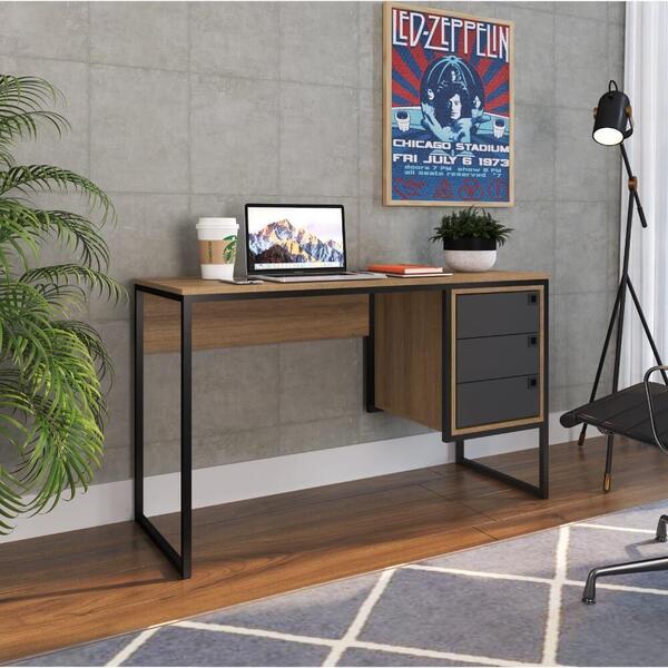 Mesa De Escritório Industrial Com 3 Gavetas Mel