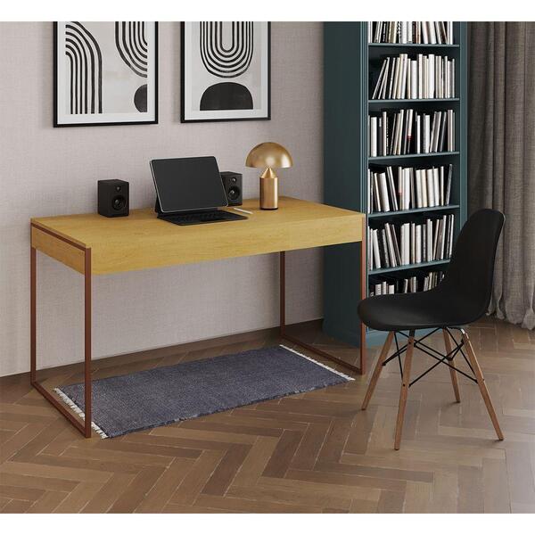 Mesa De Escritório Industrial Malta Canela 137x53cm Base Cobr