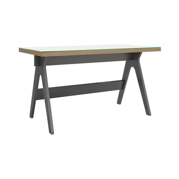 Mesa De Escritório Jaipur Com Tampo De Vidro Carvalho E Grafi