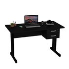 Mesa De Escritório Pé Metálico 120x60cm Com Gaveteiro Preto