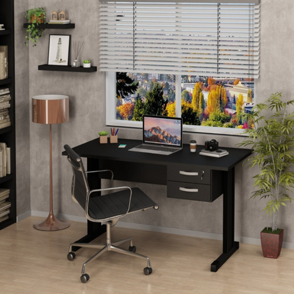 Mesa De Escritório Pé Metálico 1.20x60 C/ Gaveteiro Netmobil