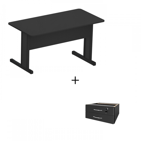 Mesa De Escritório Uno Reta 120 X 60 Preta Com Gavetas