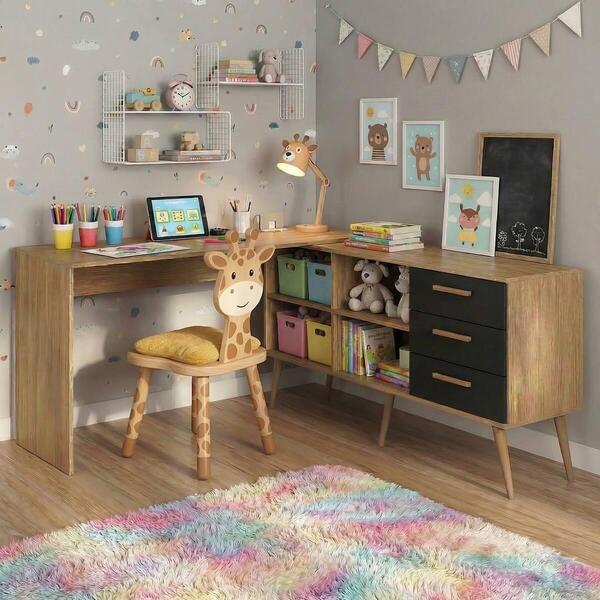 Mesa De Estudos Em L Com 3 Gavetas Porto Multimóveis Mp6047