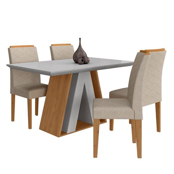 Mesa De Jantar 1,36 4 Cadeiras Suiça Cinam/off Whi/bege - M.