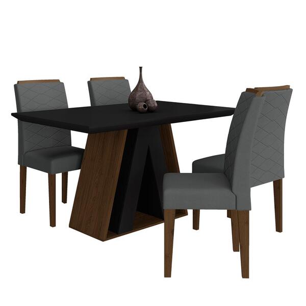 Mesa De Jantar 1,36 4 Cadeiras Suiça Imbuia/preto/cinza - M.