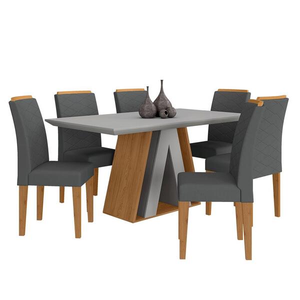 Mesa De Jantar 1,60 6 Cadeiras Suiça Cinam/off Wh/cinza - M.