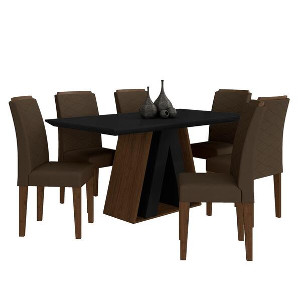 Mesa De Jantar 1,60 6 Cadeiras Suiça Imbuia/preto/marro - M.