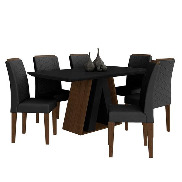 Mesa De Jantar 1,60 6 Cadeiras Suiça Imbuia/preto/preto - M.