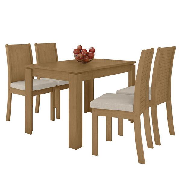 Mesa De Jantar 120x80 Com 4 Cadeiras Athenas Amêndoa/ - Móvei