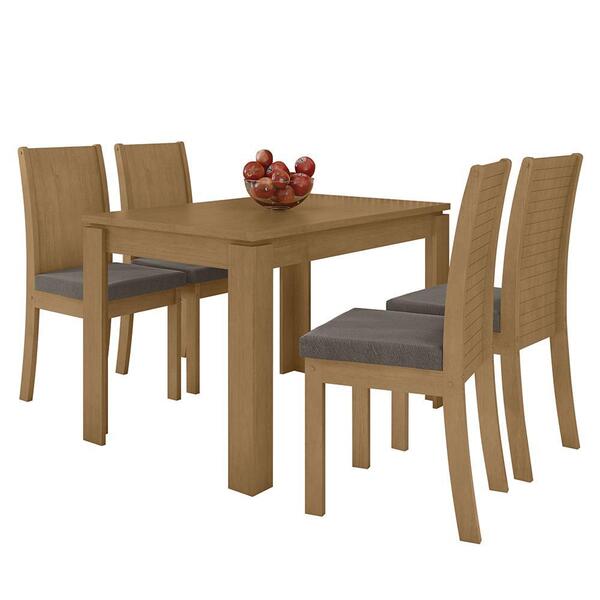 Mesa De Jantar 120x80 Com 4 Cadeiras Athenas Amêndoa/ - Móvei
