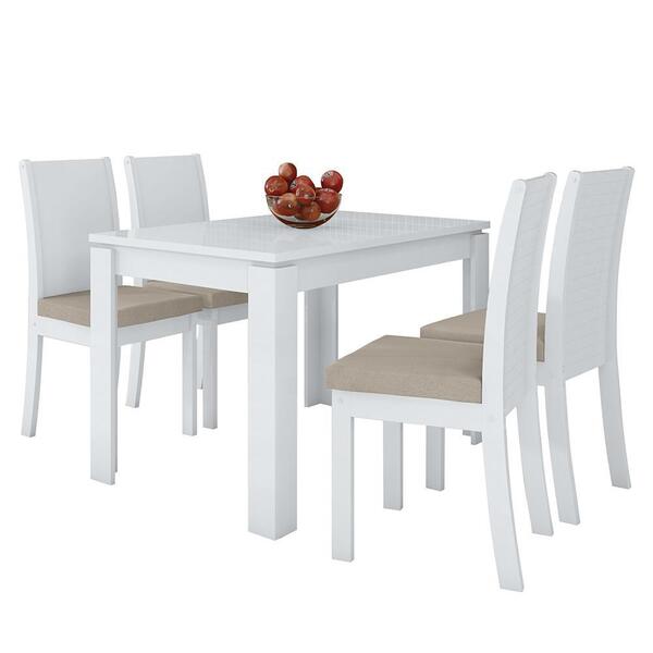 Mesa De Jantar 120x80 Com 4 Cadeiras Athenas Branco/ - Móveis