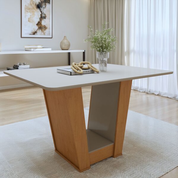 Mesa De Jantar 120x80cm Tampo Mdf Apogeu  Amêndoa Clean/off W