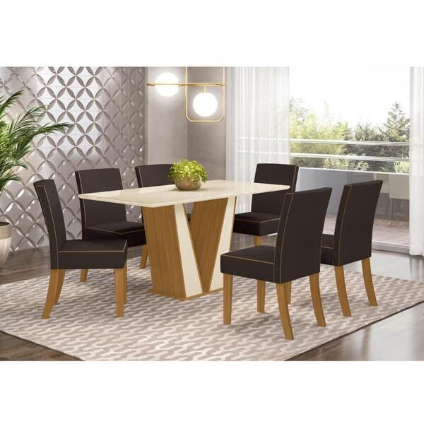 Mesa De Jantar 160cm 6 Cadeiras Nature Off White Marrom