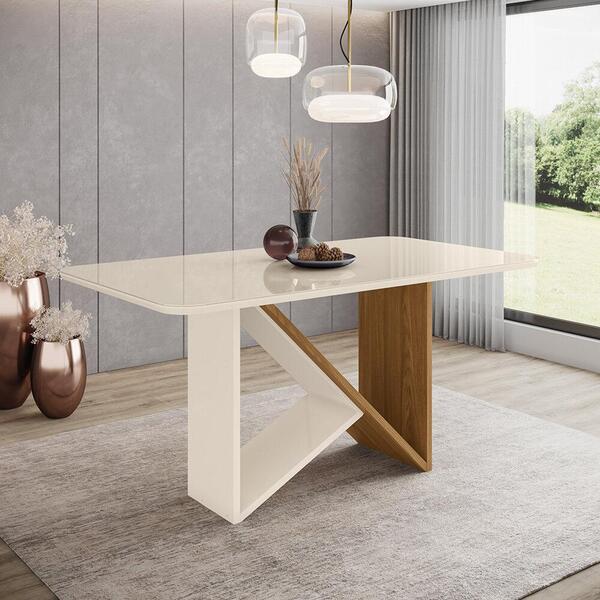 Mesa De Jantar 160cm Canto Arredon Com Vidro Júlia Multimóvei