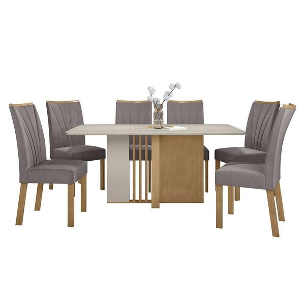 Mesa De Jantar 160x80 Com 6 Cadeiras Apogeu Amêndoa/off White