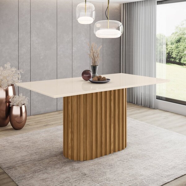Mesa De Jantar 160x90cm Tampo Mdf Canto Reto Solana Nature/of