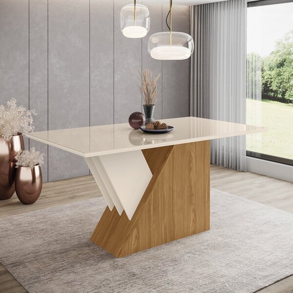 Mesa De Jantar 160x90cm Tampo Vidro/mdf Canto Reto Epic