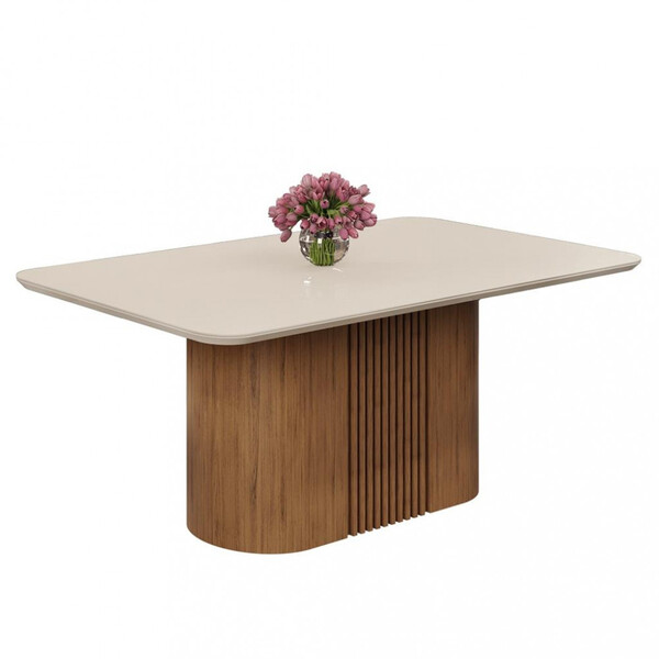 Mesa De Jantar 170cm Tampo De Vidro Curvo Munique Dj Móveis