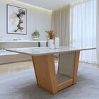 Mesa De Jantar 170x90cm Tampo Mdf/vidro Apogeu  Amêndoa Clean