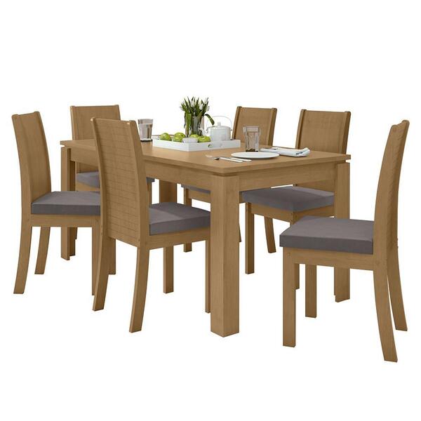 Mesa De Jantar 180x90 Com 6 Cadeiras Athenas Amêndoa/ - Móvei
