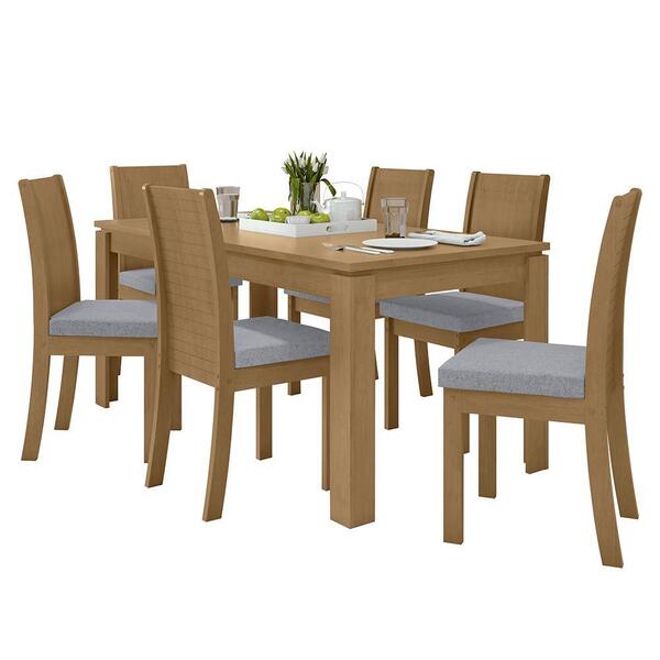 Mesa De Jantar 180x90 Com 6 Cadeiras Athenas Amêndoa/ - Móvei