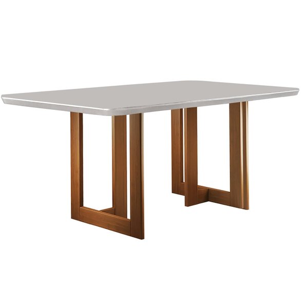 Mesa De Jantar 180x90cm Tampo Madeira/vidro Vitoria Imbuia Na