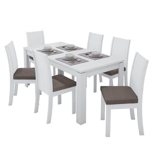 Mesa De Jantar 200x90 Com 6 Cadeiras Athenas Branco/ - Móveis