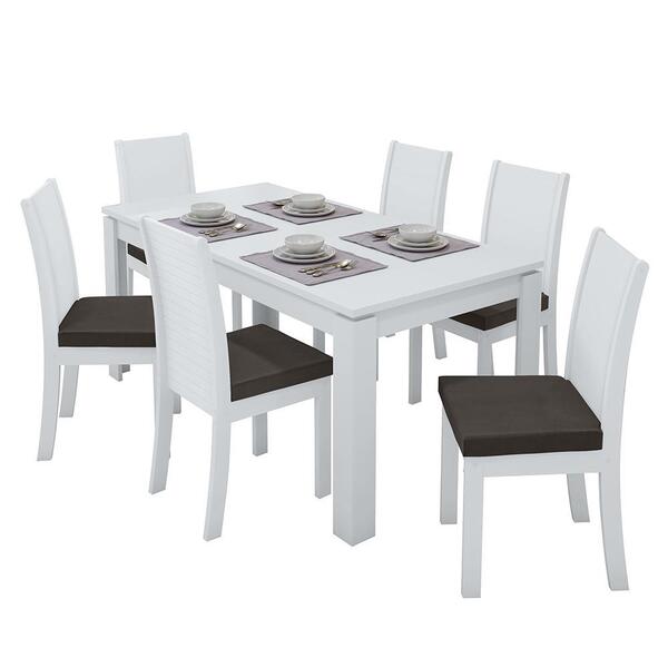 Mesa De Jantar 200x90 Com 6 Cadeiras Athenas Branco/ - Móveis