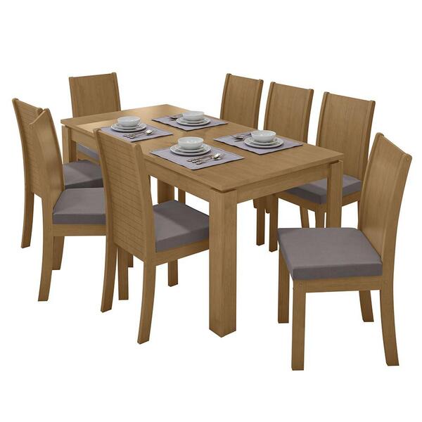 Mesa De Jantar 200x90 Com 8 Cadeiras Athenas Amêndoa/ - Móvei