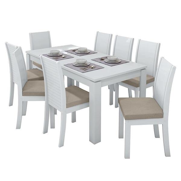 Mesa De Jantar 200x90 Com 8 Cadeiras Athenas Branco/ - Móveis