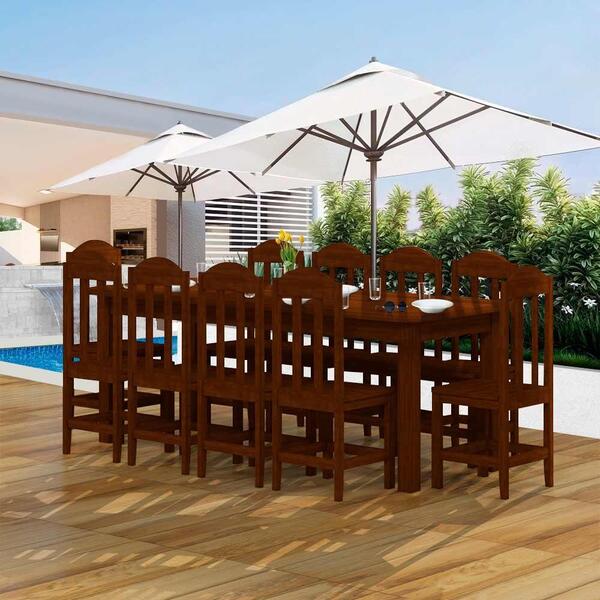Mesa De Jantar 220cm Madeira Maciça 10 Lugares Castanho