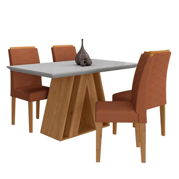 Mesa De Jantar 4 Cadeiras 1,36 Ravena Cinamo/off/terrac - M.