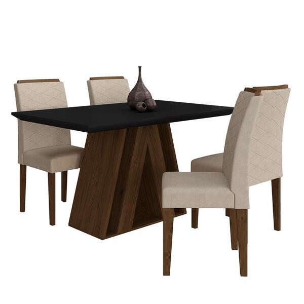 Mesa De Jantar 4 Cadeiras 1,36 Ravena Imbuia/preto/bege - M.