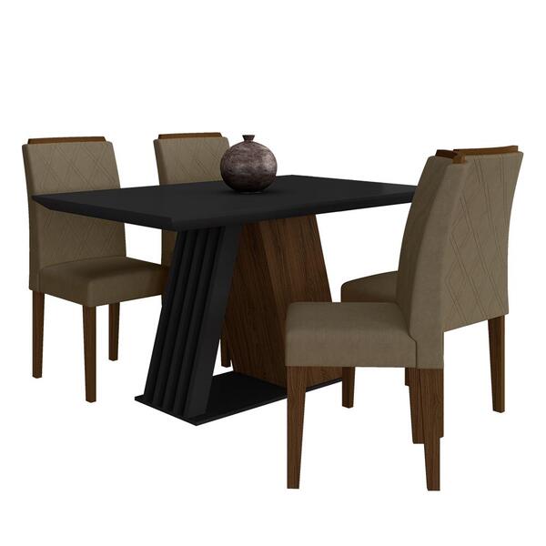 Mesa De Jantar 4 Cadeiras Sícilia Imbuia/preto/capuccin - M.