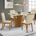 Mesa De Jantar 4 Lugares Alicia Com Vidro Nature/off White/li