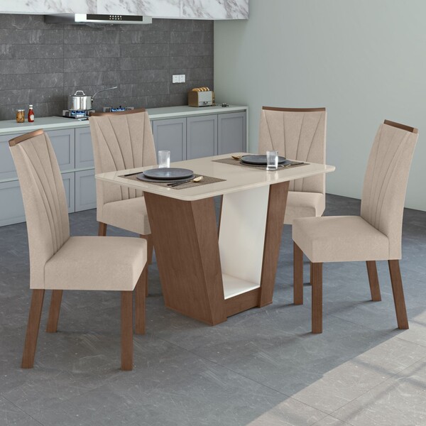 Mesa De Jantar 4 Lugares Apogeu Imbuia Clean/off White/veludo