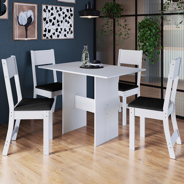 Mesa De Jantar 4 Lugares Caribe Branco/preto 10080.2 - Indékes