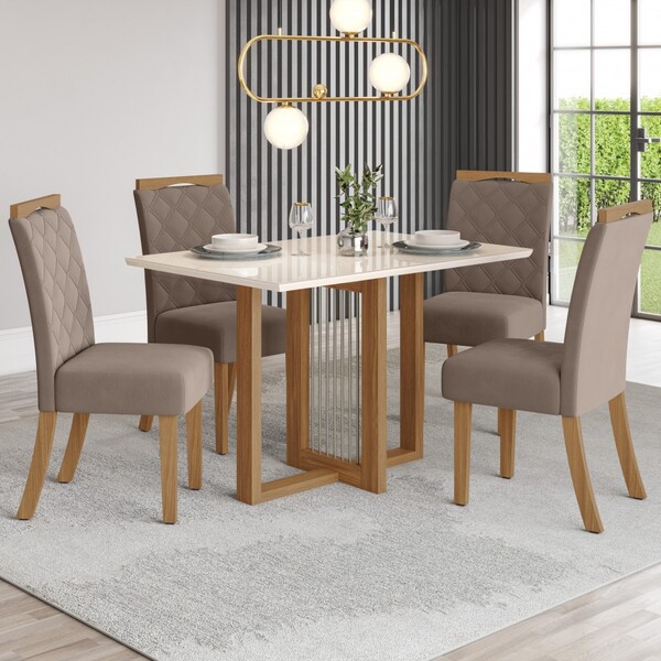 Mesa De Jantar 4 Lugares Charlotte Com Vidro Nature/off White