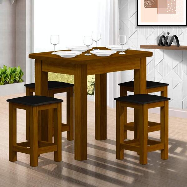 Mesa De Jantar 4 Lugares Estofados Madeira Maciça Safira Imbu