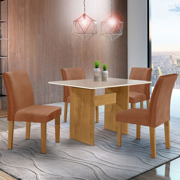 Mesa De Jantar 4 Lugares Júlia Com Vidro Ypê/off White/ferrug