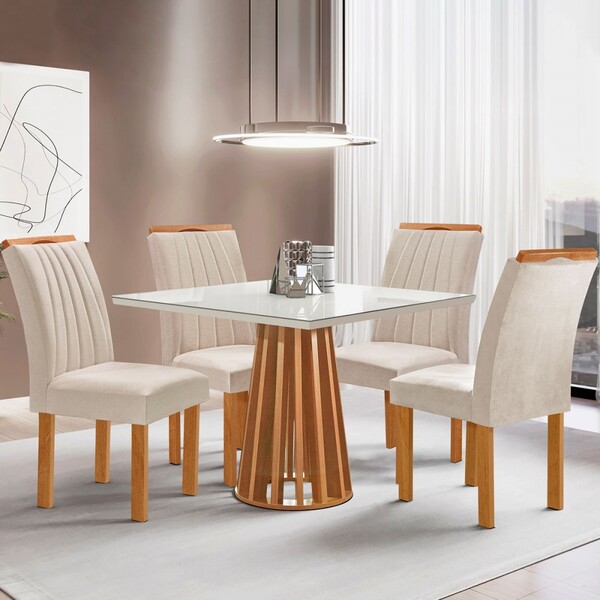 Mesa De Jantar 4 Lugares Kansas/arizona Com Vidro Cinamomo/of