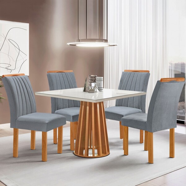 Mesa De Jantar 4 Lugares Kansas/arizona Com Vidro Cinamomo/of