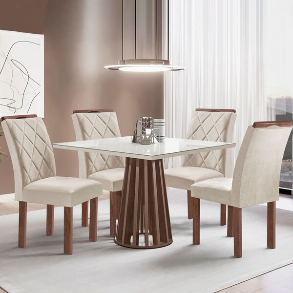 Mesa De Jantar 4 Lugares Kansas/arthus Com Vidro Chocolate/of