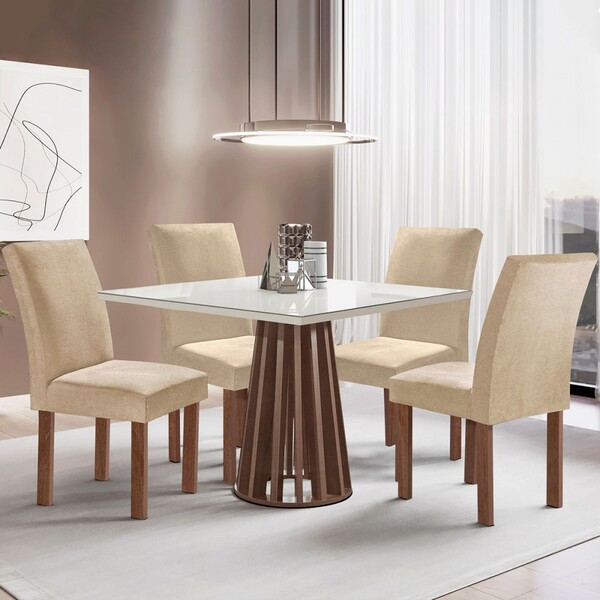 Mesa De Jantar 4 Lugares Kansas/canela Com Vidro Chocolate/of